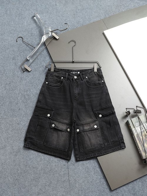 Balenciaga Black and Light Blue Denim Shorts, Comfortable and Stylish