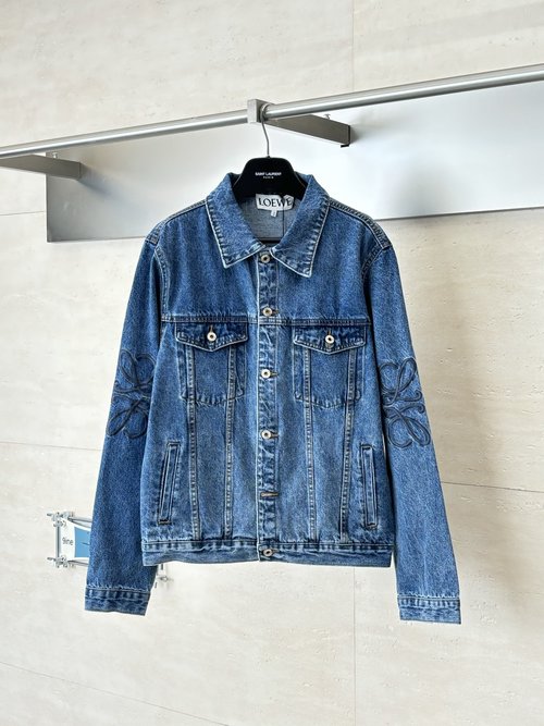 Loewe 3D Embroidered Denim Jacket with Vintage Wash