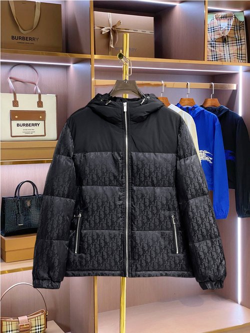 Dior Unisex Down Jacket Filled with 90% Down and Logo Patch