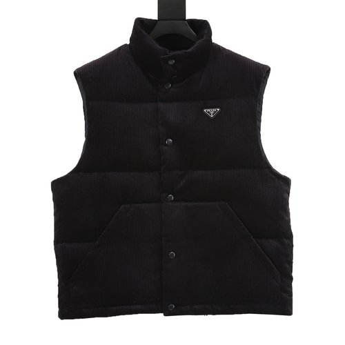 Prada Triangle Logo Corduroy Down Vest with Mix-and-match Style
