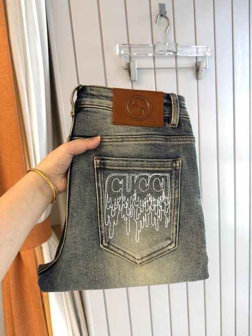 Fendi Soft Jeans with Leather Waist Tag, Elastic Fit