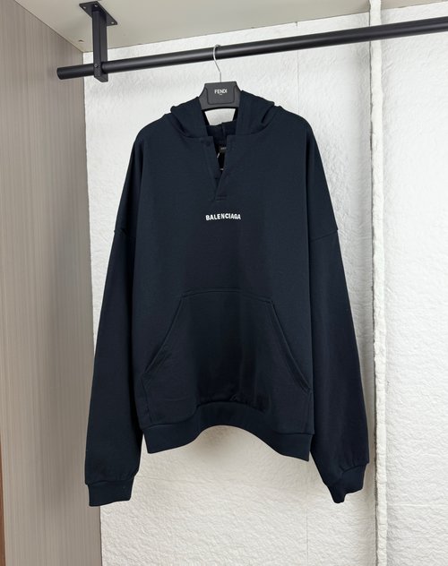 Balenciaga Open-Front Letter Embroidered Hoodie