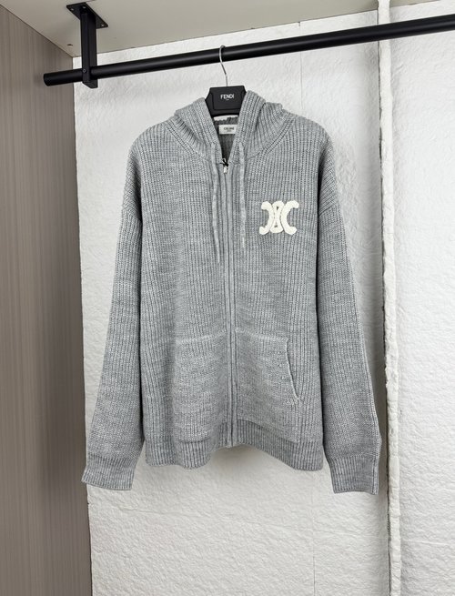 Celine Towel Embroidered Zippered Hoodie