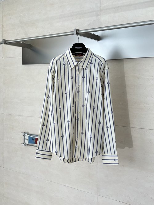 Gucci Double G Jacquard Collared Long - Sleeve Shirt
