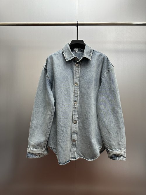 Loewe Laser Burned Denim Jacket with Turned Collar