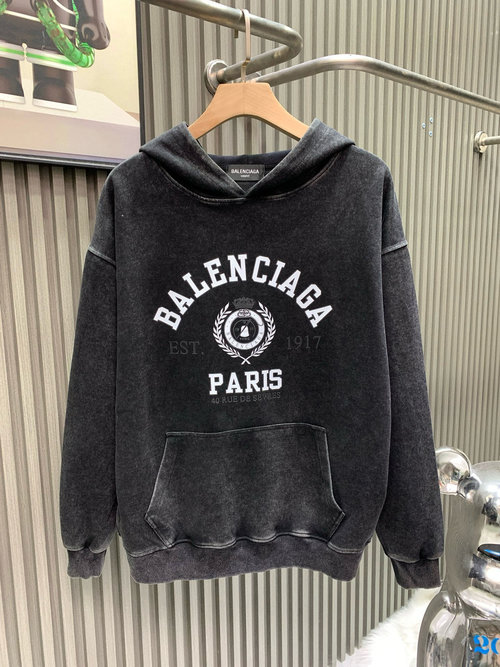 Balenciaga Vintage-washed Hoodie with Cracking Print