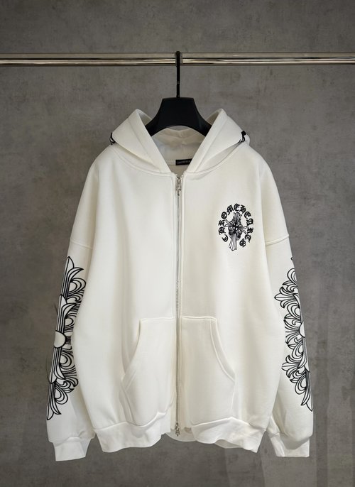 Chrome Hearts Durable Zip-up Hoodie with Washable Fox Fur Interior