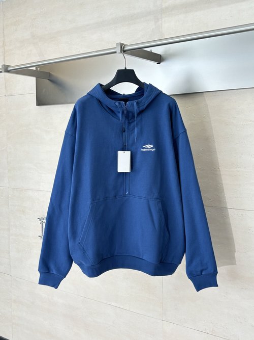 Balenciaga 3M Embroidery Cotton Half-Zip Hoodie