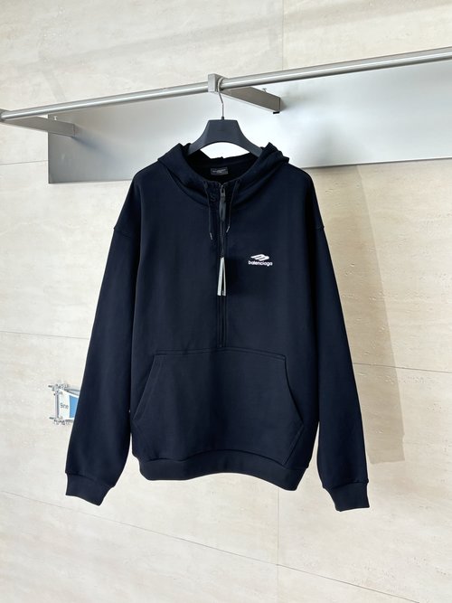 Balenciaga 3M Embroidery Cotton Half-Zip Hoodie