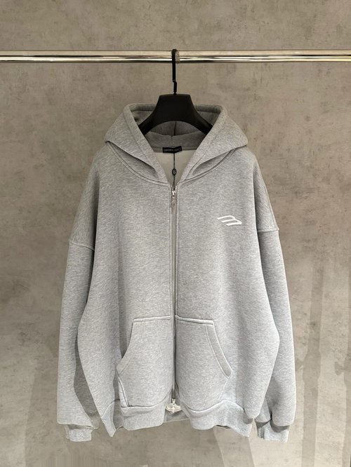 Balenciaga Luxury Zip-up Hooded Sweatshirt Featuring Laser-cut Designs