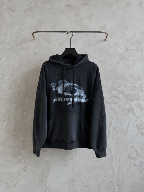 Balenciaga Smoke Print Hooded Sweatshirt, Versatile Style