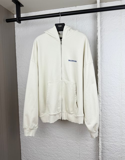 Balenciaga Letter Embroidered Ripped Zip Hoodie