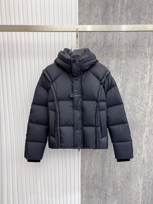 Balenciaga Patchwork Hooded Down Jacket with High-density Matte Fabric