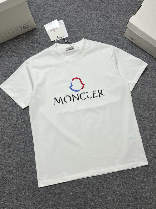 Moncler Black and White Short Sleeve T-Shirt, 280g Fabric