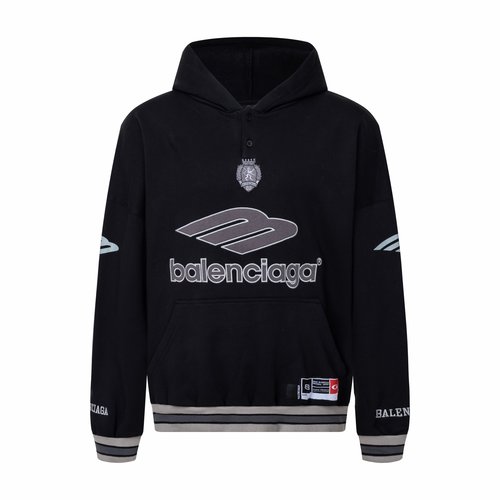 Balenciaga Polo-Neck Hooded Sweatshirt with Embroidery