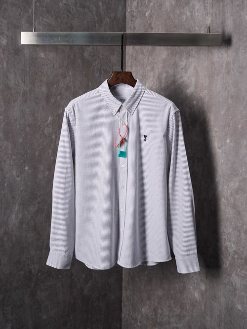 Ami Striped Shirt with Black Label Heart Embroidery