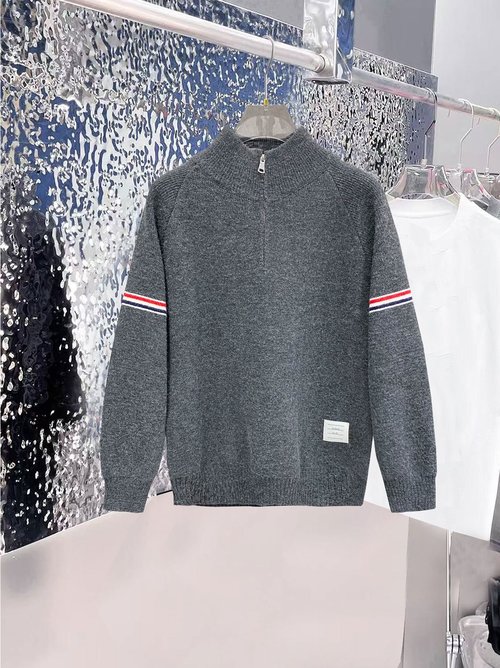 Thom Browne Knit Half-Zippered Pullover, Warm and Comfortable