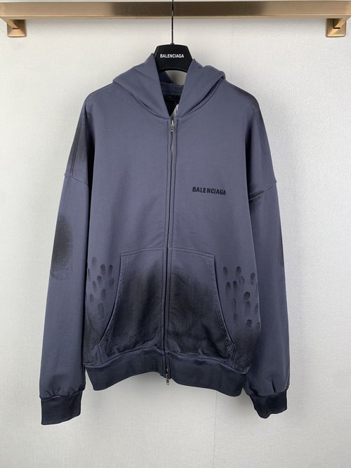 Balenciaga Cotton Hoodie with Embroidery and Hand-painting