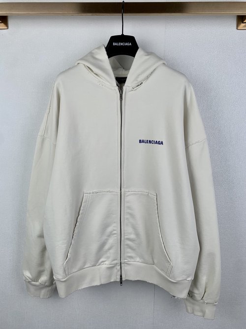 Balenciaga Letter Embroidery Hooded Zipper Sweatshirt