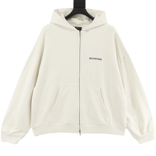 Balenciaga Embroidered Zip-Hooded Cotton Sweatshirt