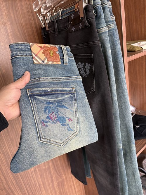 Fendi Soft Jeans with Leather Waist Tag, Elastic Fit