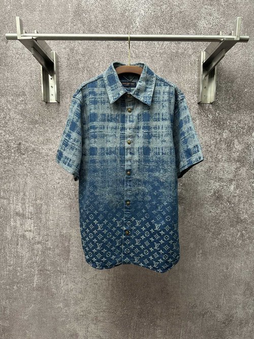 Louis Vuitton Faded Plaid Denim Short Sleeve Shirt