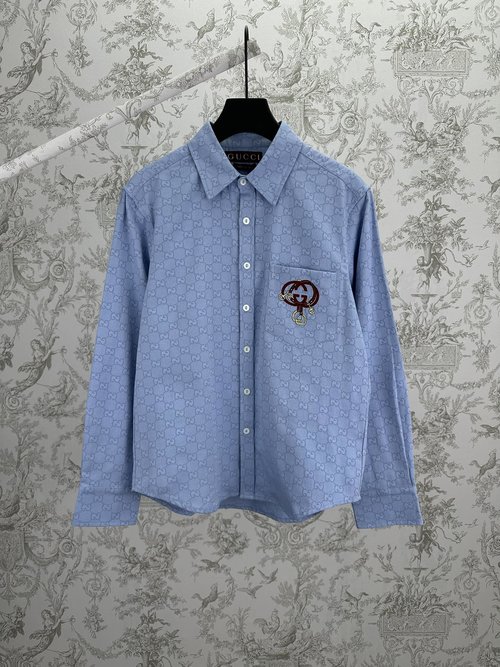 Gucci GG Oxford Cotton Shirt with Embroidered Elements