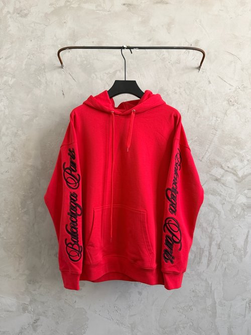 Balenciaga Embroidered Logo Pullover Hoodie, Red & Black