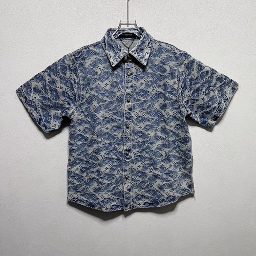 Louis Vuitton Denim Short-Sleeved Shirt with All-Over Print