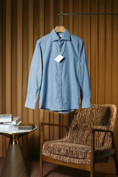 Brunello Cucinelli Classic Herringbone Cotton Long-Sleeve Shirt