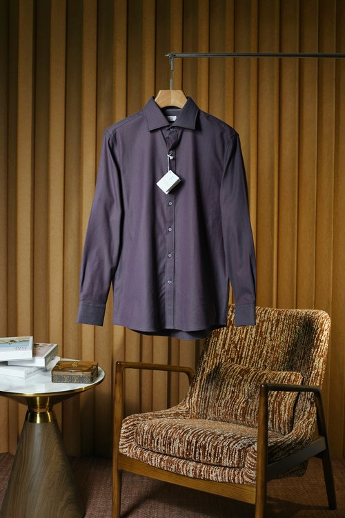 Brunello Cucinelli Classic Herringbone Cotton Long-Sleeve Shirt