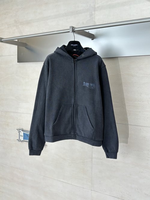 Balenciaga Cola Blurred Print Stonewashed Zippered Jacket