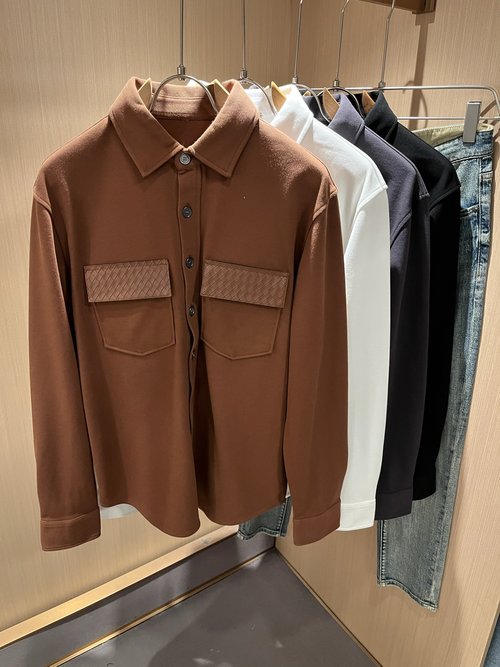 Bottega Veneta Solid - Color Shirt with Leather Logo Design