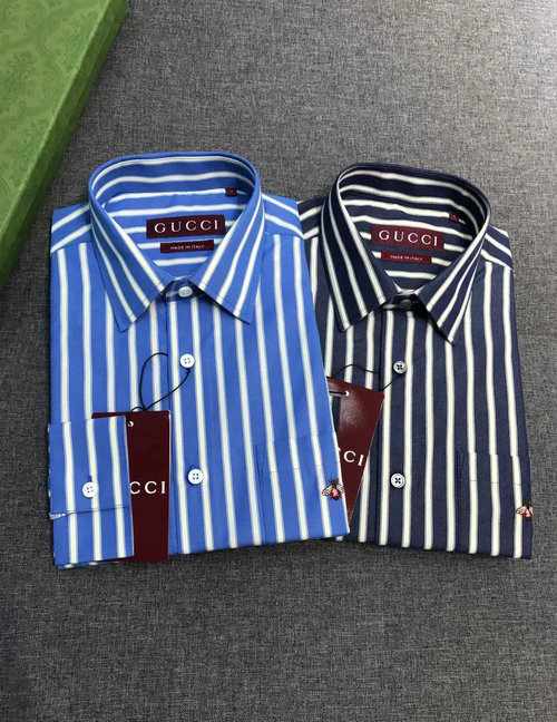 Gucci Striped Long-Sleeve Shirt with Bee Embroidery