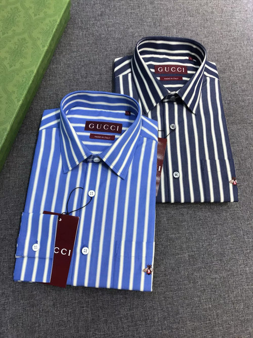 Gucci Striped Long-Sleeve Shirt with Bee Embroidery