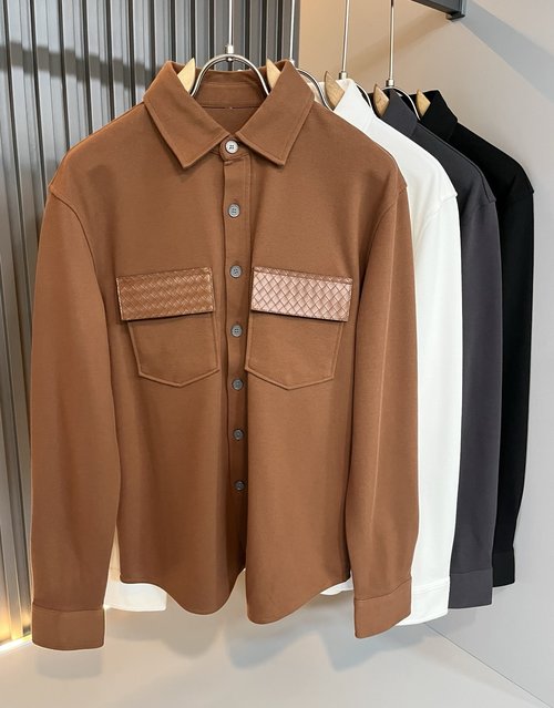 Bottega Veneta Solid Color Shirt with Leather Logo Design