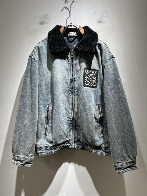 Loewe Denim Jacket with Lamb Wool and Brand Logo