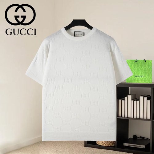 Gucci Embroidered Knit Round-neck Short-sleeve Top