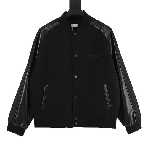 Dior Patchwork Leather Sleeve Embroidered Baseball Jacket