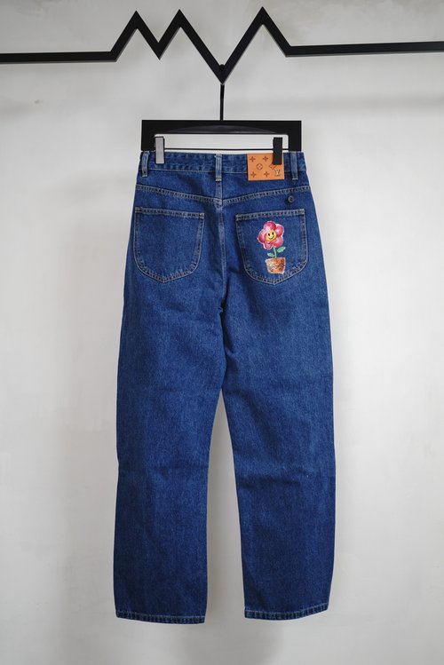 Louis Vuitton Blue Pocket Print Straight Jeans with Premium Wash