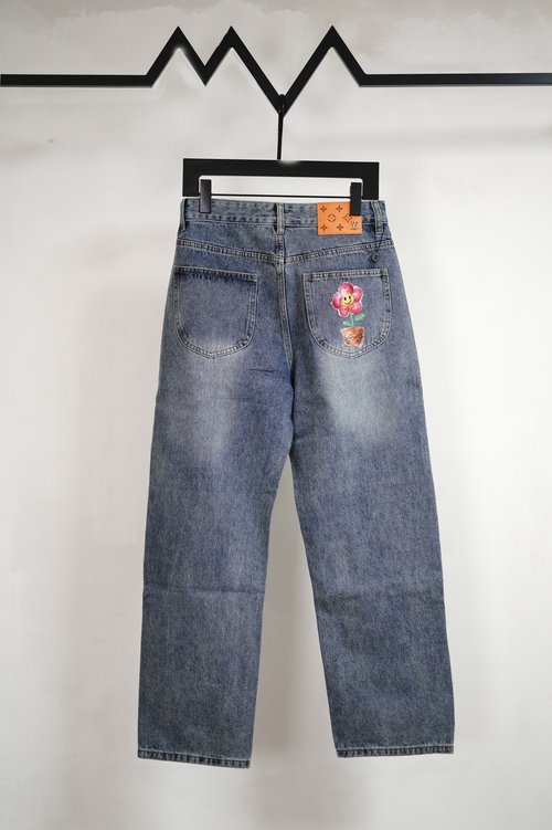 Louis Vuitton Classic Fit Pocket Print Straight Jeans with Soft Texture