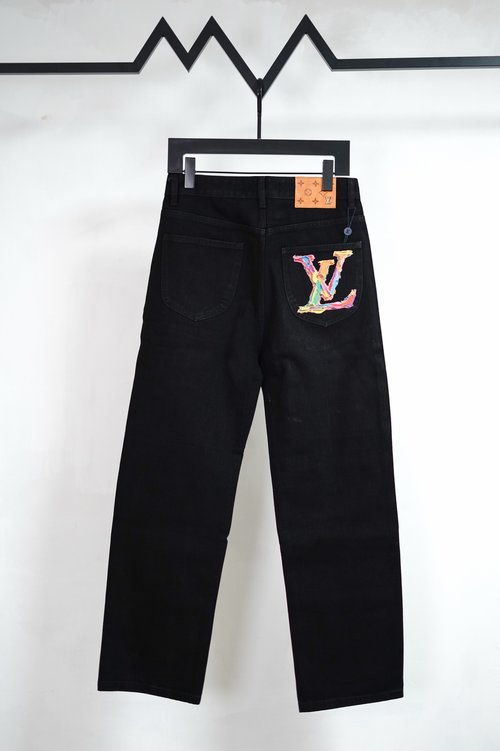 Louis Vuitton Black Logo Print Straight Fit Denim Jeans