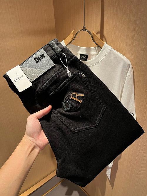 Dior Water-washed Straight Jeans with Logo Decoration, Fashionable