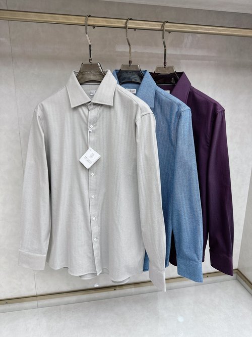 Brunello Cucinelli Soft Wool Twill Shirt with Classic Windsor Collar