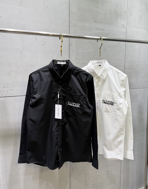 Louis Vuitton Long Sleeve Shirt with LV Letter Embroidery, Black & White