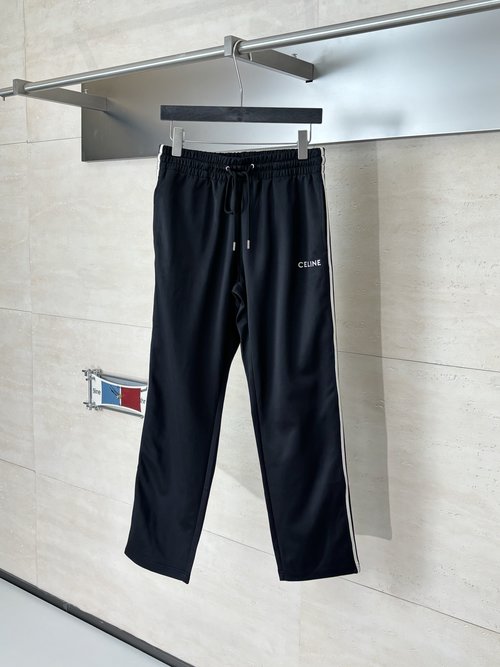 Celine Side-Stripe Zipper Trousers with Precise Tailoring