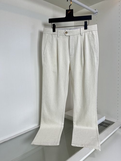 Loewe Lightweight Linen Blend Trousers with YKK Zipper and Embroidered Waist