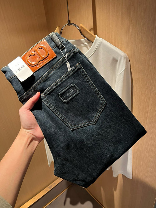 Dior Classic Fit Jeans with Leather Logo Patch Design