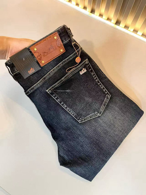 Hermes Premium Denim Jeans with Logo Design