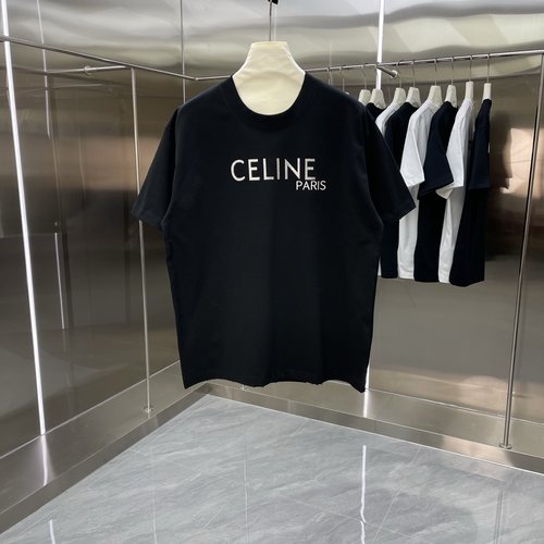 Celine Ripped Round Neck Short Sleeve Tee in Black and White